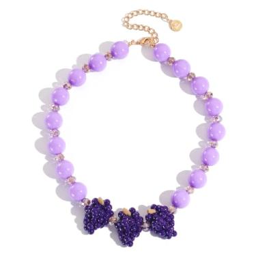 Imagem de Firstmeet Colar de frutas feito à mão com contas de madeira natural e grossa, bijuteria hip hop para mulheres, Plástico, Sem Pedra Preciosa