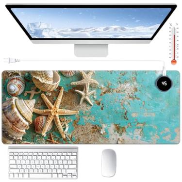 Imagem de Tapete de mesa aquecido grande para mouse pad 80 x 33 cm com 3 níveis de aquecimento e desligamento automático tapete de mouse quente couro PU computador mousepad para trabalho em casa escritório