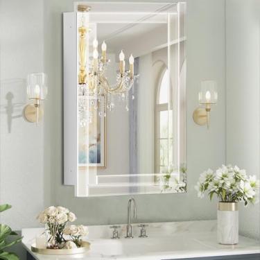 Imagem de FOMAYKO Armário de remédios para banheiro com espelho de borda chanfrada sem moldura de 40,6 x 66 cm, armário de armazenamento de penteadeira de montagem em superfície/embutido para banheiro