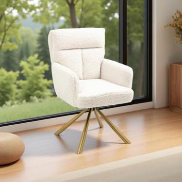 Imagem de Tsuysi Cadeira Vanity Chair de veludo sem rodas com costas e pernas de metal dourado cruzadas para sala de estar, quarto (Bege_10)