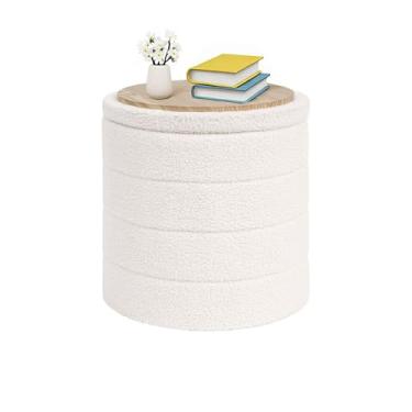 Imagem de CAIPINFUL Otomano redondo com armazenamento, mesa de centro boucle otomana, apoio para os pés para corredor, sala de estar, quarto - branco