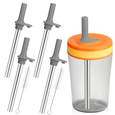 Imagem de Mity rain Substituição de canudo de metal para copo Zak 350 g 473 ml - Bocal de silicone e canudo de aço inoxidável com escova de limpeza para copo Zak Sippy (cinza)