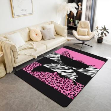 Imagem de Tapete de área de borboleta com estampa de zebra, rosa, preto, estampa de leopardo, para crianças, meninas, adolescentes, adultos, pele de animal selvagem, listras, tapete antiderrapante para sofá de
