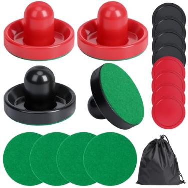 Imagem de Coopay Pás e discos de hóquei de ar, empurradores de hóquei de ar com bolsa de armazenamento de nylon, acessórios de substituição de alças de gol para mesas de jogos (4 empurradores de 96 mm com