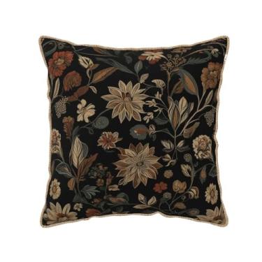 Imagem de Txymbiocia Capas de almofada pretas boho vintage flores de veludo 45,7 x 45,7 cm arte retrô marrom floral para sofá, capas de almofada, fronhas boêmias para sofá-cama quarto