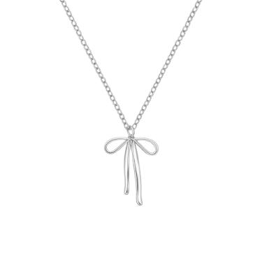 Imagem de Colar com laço feminino - pingente de laço delicado de aço inoxidável banhado a ouro 18K - lindo colar de fita - laço de pérola - joia impermeável sem manchas - presente de Natal para ela, Small, Aço