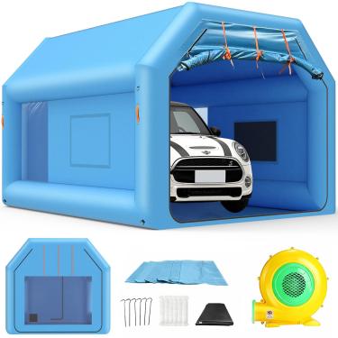 Imagem de ziziella Cabine De Pintura Inflável, Portátil, Tenda Inflável Com Sistema Filtro Ar E Soprador Para Faça Você Mesmo, Carro, Caminhão, Motocicleta, Garagem, Peças Automotivas, 14,8 X 12 9 Pés