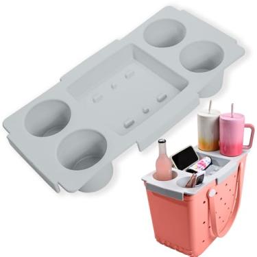 Imagem de ZYTONGMAO Acessórios de bandeja de topo de mão para bolsa Bogg grande apenas – Tampa organizadora de mesa de EVA impermeável com suporte para copos, lanches, telefone e bebidas para praia, piscina