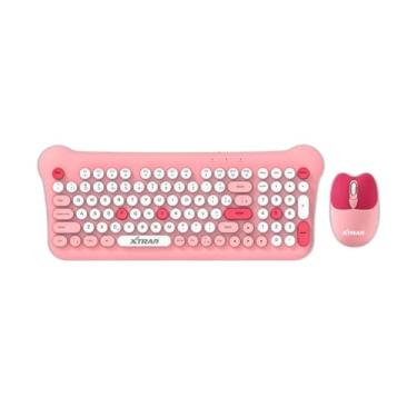 Imagem de Teclado de Membrana e Mouse Kit, Sem Fio Bluetooth/USB, Compatível com PC/Notebook/Console, Rosa, Ergonômico/Portátil, Laser/Ótico, para Trabalho/Estudo/Games, Iluminação Única, Windows 10