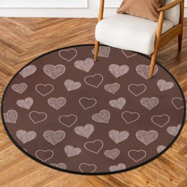 Imagem de Tapete redondo de 1,8 m com estampa de coração, vermelho, macio, antiderrapante, lavável, tapete circular para quarto, berçário, sala de estar, cozinha, banheiro, entrada, decoração de casa