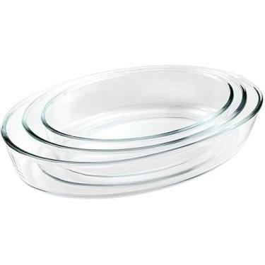 Imagem de Jogo de Travessas Ovais em Vidro 3 Peças para Servir – 1,5L, 2L e 3L