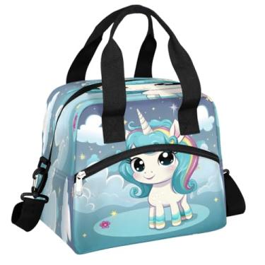 Imagem de hongjinglin Lancheira isolada para mulheres, homens, adultos, reutilizável, à prova d'água, à prova de vazamento, lancheira, unicórnio, nuvem, fofa, grande, refrigeradora, lancheira, bolsas, bolsas