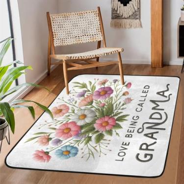 Imagem de Tapete antiderrapante para sala de estar, sala de estar, lavável à máquina, estampa de flor, tapete antiderrapante, tapete macio para sala de estar, quarto, sala de jantar, berçário, cozinha