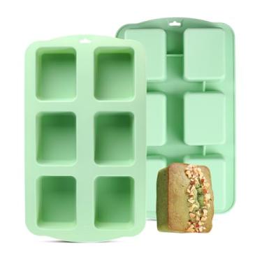 Imagem de QELEG 2 mini formas de silicone para pão, 6 formas antiaderentes de silicone para assar, forma de biscoito amanteigado para mini pão, brownie, pão de milho, cheesecake e chocolate (pacote com 2)