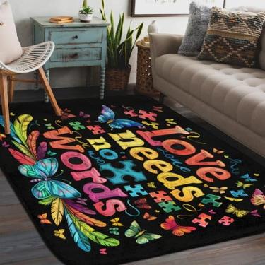 Imagem de Tapete de área para sala de estar, lavável à máquina, autismo, cor da palavra, antiderrapante, tapete macio para sala de estar, quarto, sala de jantar, berçário, cozinha, decoração de casa