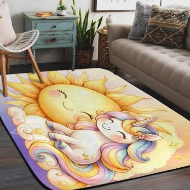 Imagem de Tapete de área para sala de estar, lavável à máquina, unicórnio, dourado, antiderrapante, tapete macio, para sala de estar, quarto, sala de jantar, berçário, cozinha, decoração de casa