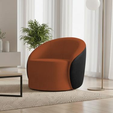 Imagem de Poltrona Sala Orgânica Lua Giratória Sintético PU Preto/Bouclê D03 - D`Rossi