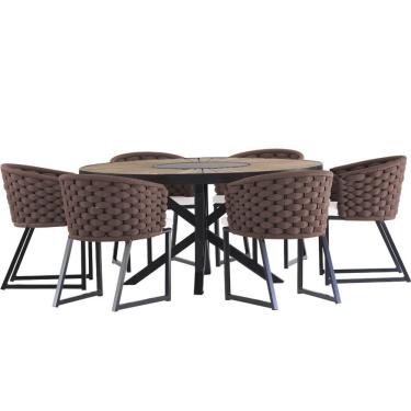 Imagem de Kit 6 Cadeira Bali Alumínio Em Tricô Náutico E Mesa Trama Marrom
