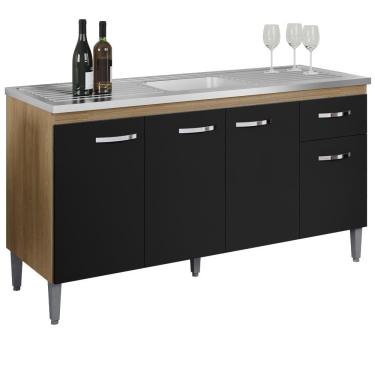 Imagem de Balcao Para Pia Sem Tampo 145 Cm Gabriela Amendoa Preto Reajl Moveis Amendoa Preto