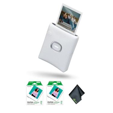 Imagem de Fujifilm Pacote de impressora para smartphone INSTAX Square Link (cinza branco) com pacote de 2 películas Fuji Instant (40 exposições) + pano de limpeza de microfibra
