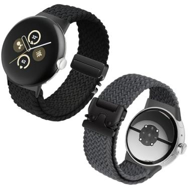 Imagem de Zspoly Pacote com 2 pulseiras trançadas de nylon com fivela de paraquedas compatíveis com Google Pixel Watch 4/3 /2/1 de 41 mm e 45 mm, pulseiras de relógio macias e respiráveis para homens e mulheres