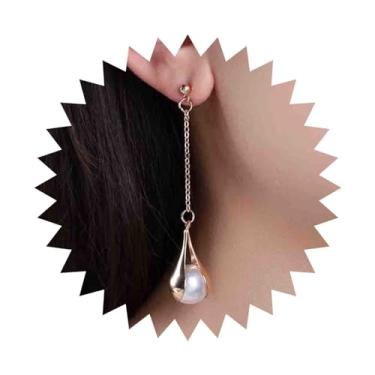 Imagem de Vacaonio Brincos vintage longos de pérolas pendentes de pérola redonda brincos de noiva de pérola branca de ouro brincos de pérola única brincos de pérola brincos de casamento joias para mulheres,