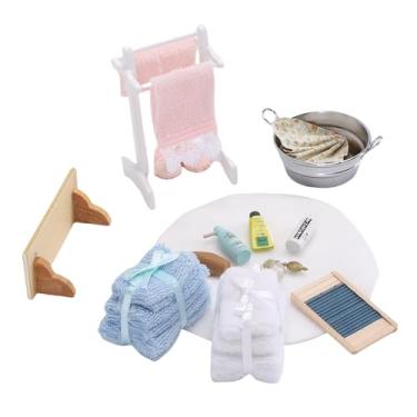 Imagem de SPYMINNPOO Acessórios de Banheiro para Casa de Bonecas, Conjunto de Banheiro Em Miniatura Escala 1:12 Com Toalheiro, Balde, Móveis, Brinquedos para Colecionadores, Modelo de Casas