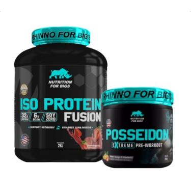 Imagem de Kit Iso Protein Fusion Morango + Pré Treino Posseidon Nutrition For Bigs (Laranja com Morango)