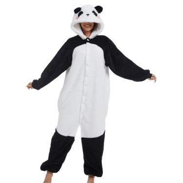 Imagem de LATH.PIN Pijama de animal para adultos, unissex, peça única, cosplay, cosplay, roupa de dormir para mulheres e homens, Estilo panda 2, P