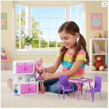 Imagem de Kit infantil de cozinha completo com boneca adoravel, rosa, grande