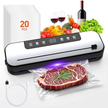 Imagem de CEROBEAR Máquina seladora a vácuo de alimentos, máquina seladora a vácuo potente de 75 kpa com cortador, selagem automática de ar 6 em 1 para armazenamento de alimentos, sous vide, carne, legumes