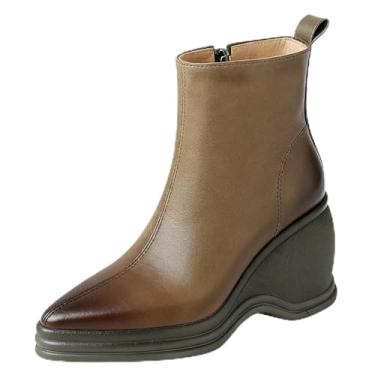 Imagem de debino Botas femininas retrô de cano baixo - camurça sintética superior forrada com pele sintética, sola de EVA, botas leves e quentes antiderrapantes, Marrom, 38