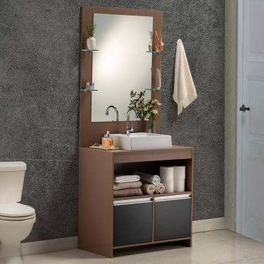Imagem de Conjunto Gabinete E Espelheira Plena Max 80 Cm - Bronze/Preto