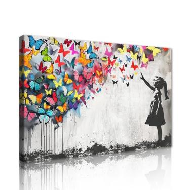 Imagem de Yeesjoee Banksy Canvas Wall Art Street Butterfly Graffiti Decoração de Parede Pintura Colorida Graffiti Poster Impressão Pintura de Arte de Rua para Quarto de Adolescente Sala de Estar Pronto para