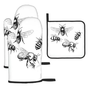 Imagem de Bee Love – Conjunto de cozinha essencial com 3 peças, luvas resistentes ao calor e aderência da tampa, proteção para churrasco no forno, design de armazenamento suspenso.