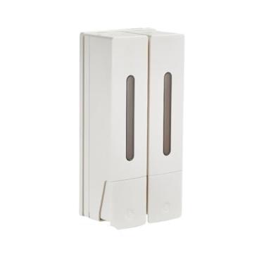 Imagem de Dispensador de sabão Dispensador de sabonete líquido de plástico para parede com bomba dupla, ideal para residências, hotéis e banheiros.(Branco)