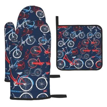 Imagem de Bikes Bicycle Cycling – Conjunto de cozinha essencial com 3 peças, luvas seguras para calor, proteção para churrasco no forno, design de armazenamento suspenso.