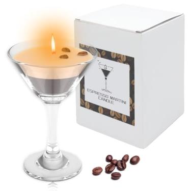 Imagem de Velas de café martini, vela de café expresso martini em vidro, vela decorativa transparente, elegante, decoração de café, presentes exclusivos para mulheres e meninas (transparente)