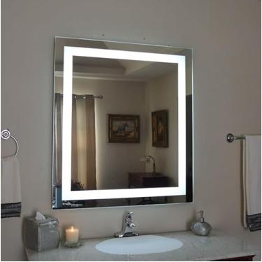 Imagem de Espelho 4mm Com Led 3 cor frio neutro quente Parede quadrado Decorativo 80 X 80 cm jateado lapidado iluminado banheiro bancada penteadeira maquiagem 80x80