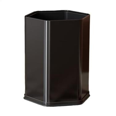 Imagem de Lixeira hexagonal para lixeira e reciclagem sem tampa, lixeira de aço inoxidável de 9/15 litros, lixeira superior aberta com balde interno removível para banheiro, escritório, lixo de quarto (preto-9L