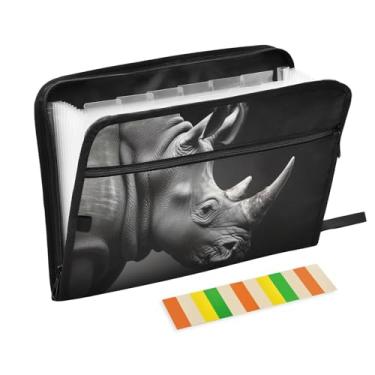Imagem de Wassud Rinoceronte preto com 13 bolsos, organizador de arquivos sanfonados, pastas expansíveis com abas e adesivos, tamanho carta A4, recibo de papel, documento, pasta organizadora para viagens de