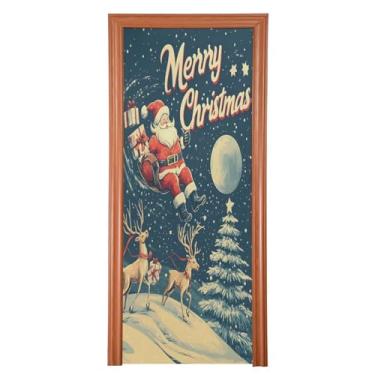 Imagem de Wassud Capa de porta de Natal decoração de banner 81 x 199 cm grande design de Natal Papai Noel capa de porta interna elástica para varanda porta da frente