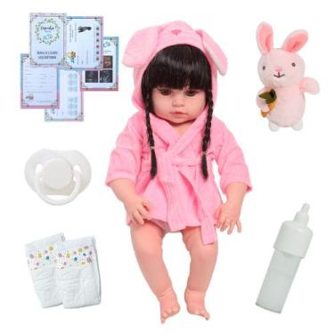 Imagem de Bebe Reborn Boneca Morena Realista Coelhinho Pelúcia Itens - Cegonha R