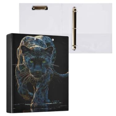 Imagem de Qilmy Organizador de fichário redondo Pantera Negra feroz, fichário de 3 anéis com prancheta (carta A4), fichário fofo para material de escritório escolar 600