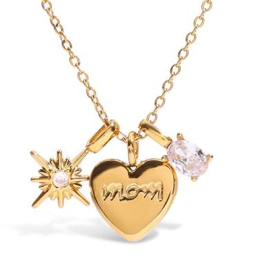 Imagem de Feeldistinque Elegante colar banhado a ouro 18K com coração, borboleta, sol, lua, pingentes de estrela, colar de ouro delicado para mulheres, joia de ouro ideal para presente feminino, Zircônia cúbica