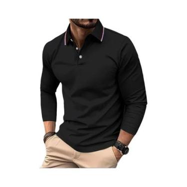Imagem de Camisa Polo Masculina De Manga Longa Respirável E Confortável Com Gola
