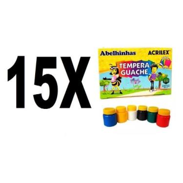 Imagem de Tinta Tempera Guache Acrilex 15 Caixas de 6 Cores 15ml