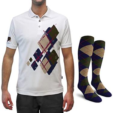 Imagem de Camisa polo masculina de golfe Dry Fit, ótima para esportes e todas as atividades ao ar livre - Argyle Utopia - K: azul marinho/cáqui/oliva - pequena