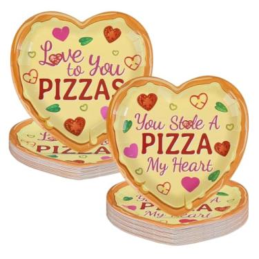 Imagem de 50 peças de pratos de papel para o dia dos namorados, 23 cm, resistentes, descartáveis, Love You To Pizzas, pratos de sobremesa em forma de coração, decorações de festa dos namorados para o dia dos