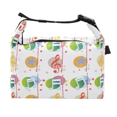 Imagem de STAYTOP Lancheira com símbolo de música colorida com fivela de alça, lancheira isolada para meninos e meninas, lancheira térmica para trabalho escolar